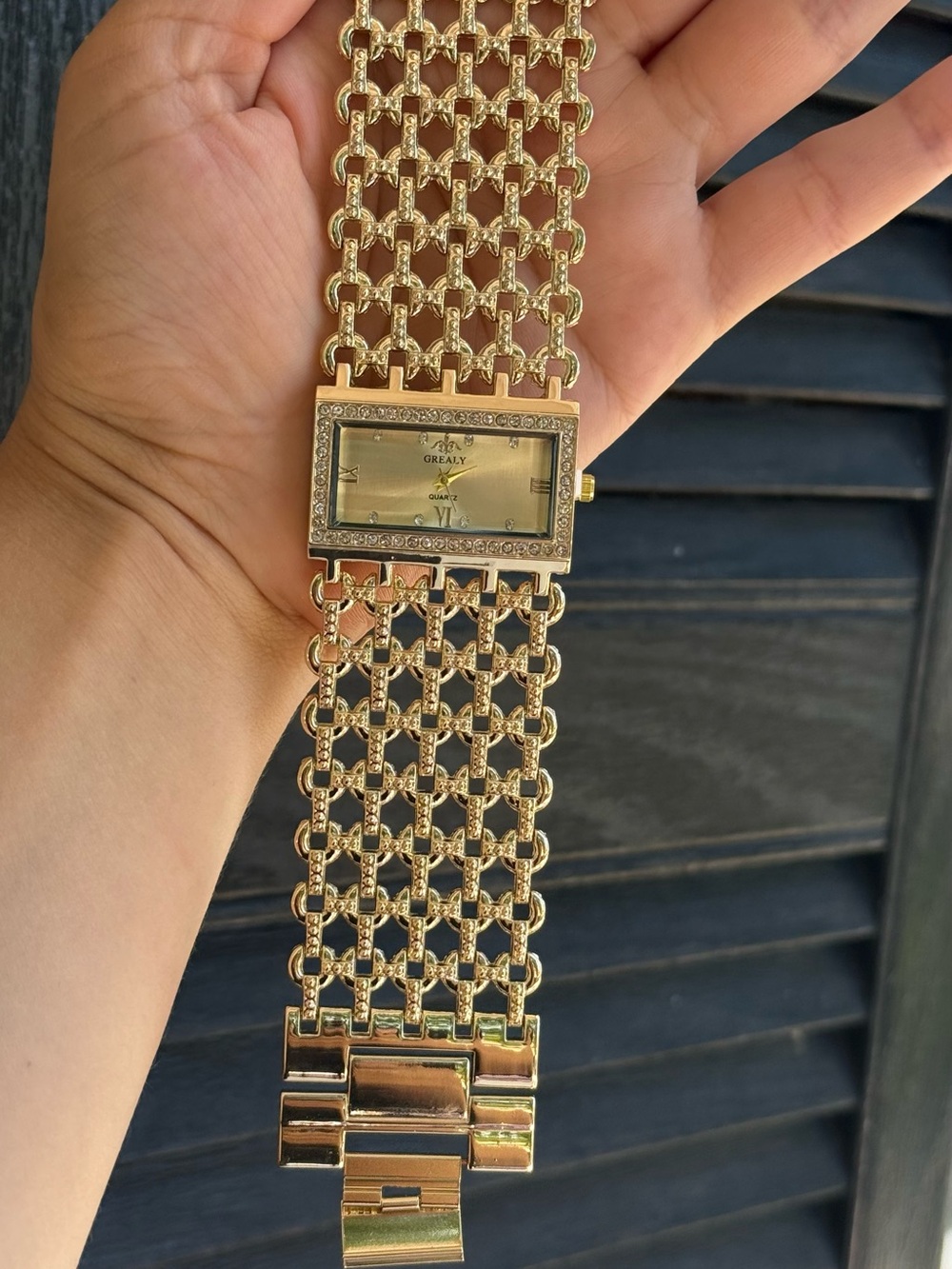 Gold Crystal-Trim Bracelet Watch for Women - Picture 3 of 9